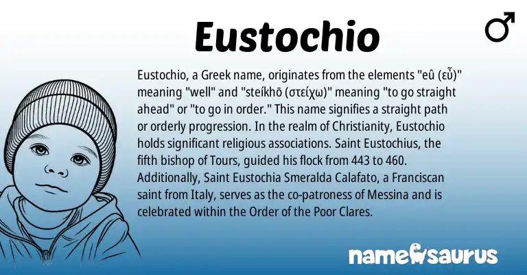 Infographic about Eustochio name meaning, Eustochio is a name from Christianity, Greek origin(s).
