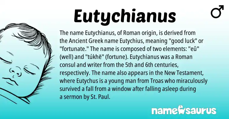 Infographic about Eutychianus name meaning, Eutychianus is a name from Ancient Greek, Roman origin(s).
