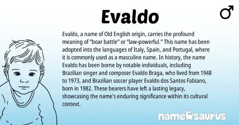 Infographic about Evaldo name meaning, Evaldo is a name from Spain, Old English, Brazilian, Portugal origin(s).