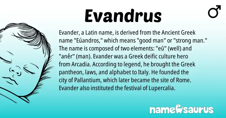 Infographic about Evandrus name meaning, Evandrus is a name from Ancient Greek, Latin, Greek origin(s).