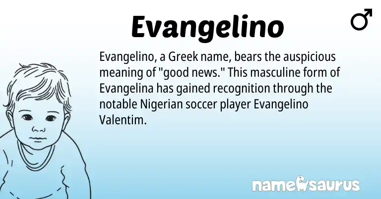 Infographic about Evangelino name meaning, Evangelino is a name from Nigerian, Greek origin(s).
