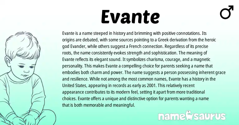 Infographic about Evante name meaning, Evante is a name from Greek origin(s).