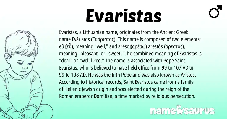 Infographic about Evaristas name meaning, Evaristas is a name from Lithuanian, Jewish, Ancient Greek, Roman origin(s).
