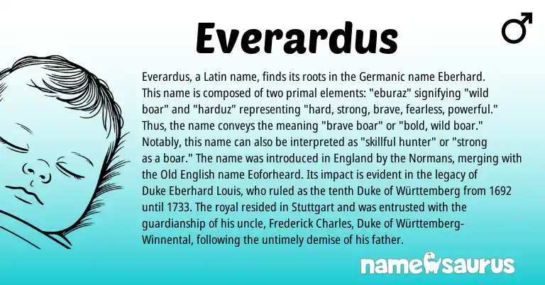 Infographic about Everardus name meaning, Everardus is a name from Germanic, Old English, Latin, England origin(s).