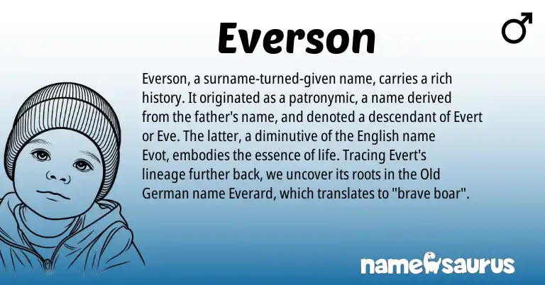 Infographic about Everson name meaning, Everson is a name from Old German, English origin(s).