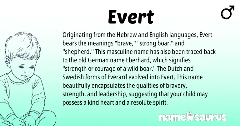 Infographic about Evert name meaning, Evert is a name from English, Swedish, German, Dutch, Hebrew origin(s).