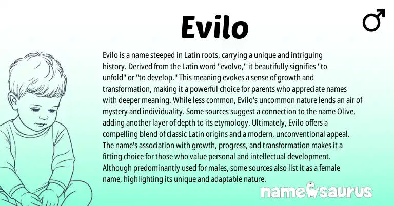 Infographic about Evilo name meaning, Evilo is a name from Latin, English origin(s).
