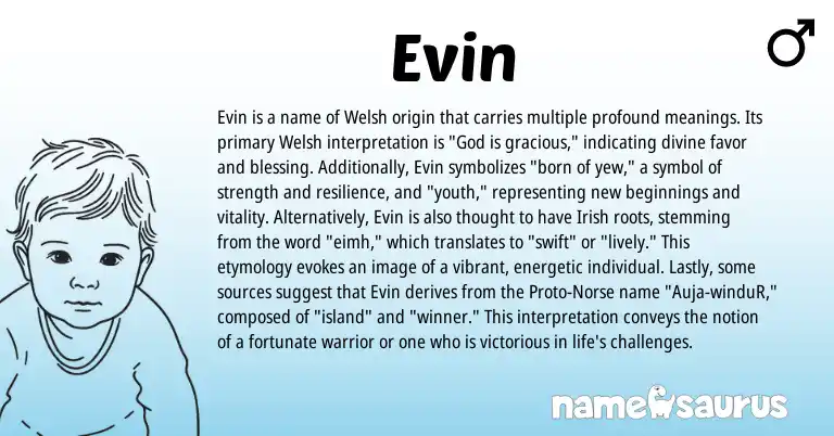 Infographic about Evin name meaning, Evin is a name from Irish, Welsh, Norse origin(s).