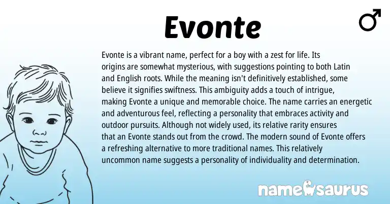 Infographic about Evonte name meaning, Evonte is a name from Latin origin(s).
