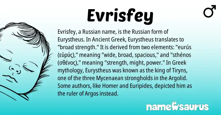 Infographic about Evrisfey name meaning, Evrisfey is a name from Russian, Ancient Greek, Greek origin(s).