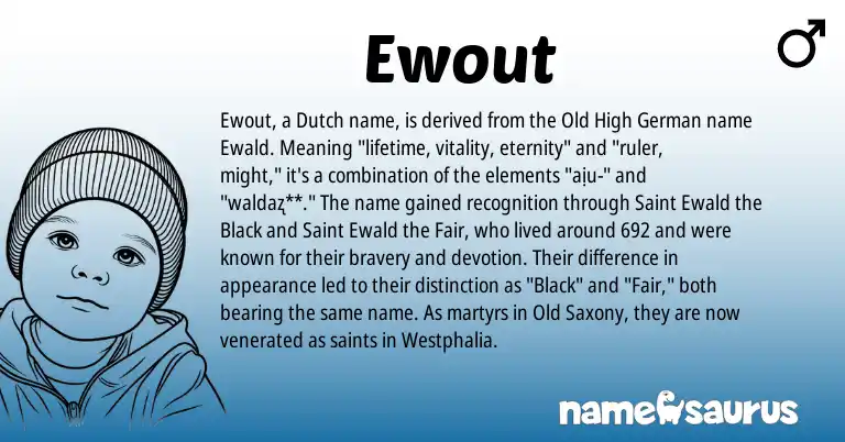 Infographic about Ewout name meaning, Ewout is a name from Old High German, Dutch origin(s).