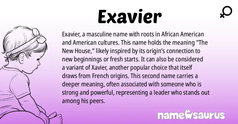 Infographic about Exavier name meaning, Exavier is a name from African American, American origin(s).