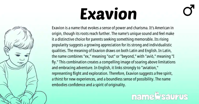 Infographic about Exavion name meaning, Exavion is a name from Latin, English origin(s).
