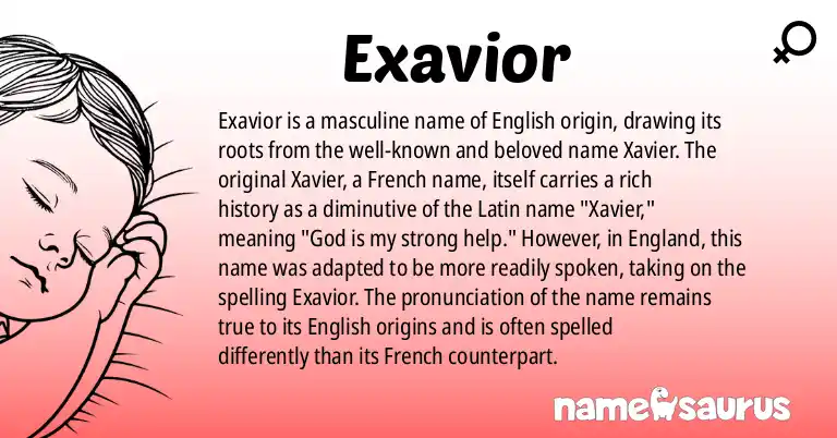 Infographic about Exavior name meaning, Exavior is a name from English origin(s).