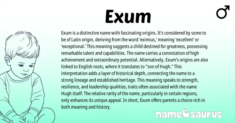 Infographic about Exum name meaning, Exum is a name from Latin, English origin(s).