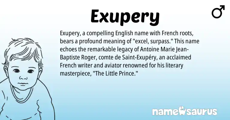 Infographic about Exupery name meaning, Exupery is a name from English, French origin(s).