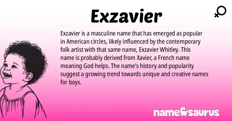 Infographic about Exzavier name meaning, Exzavier is a name from American origin(s).