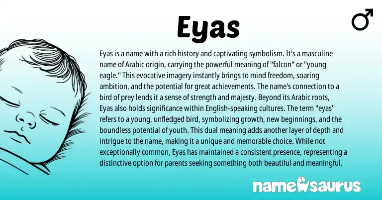 Infographic about Eyas name meaning, Eyas is a name from Persian, Arabic origin(s).
