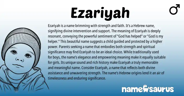 Infographic about Ezariyah name meaning, Ezariyah is a name from Hebrew origin(s).