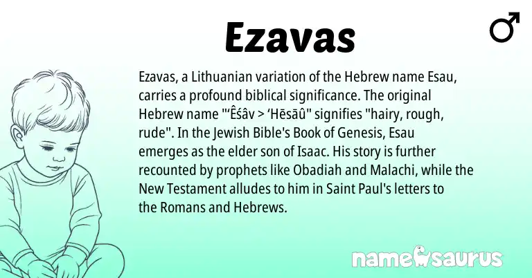 Infographic about Ezavas name meaning, Ezavas is a name from Lithuanian, Jewish, Hebrew origin(s).