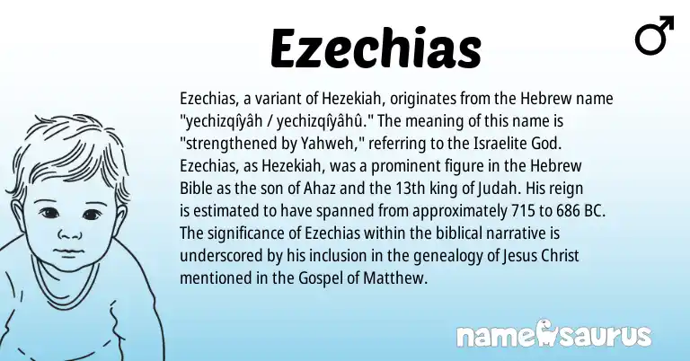 Infographic about Ezechias name meaning, Ezechias is a name from Hebrew origin(s).