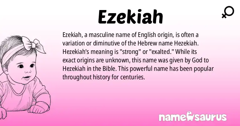 Infographic about Ezekiah name meaning, Ezekiah is a name from English origin(s).