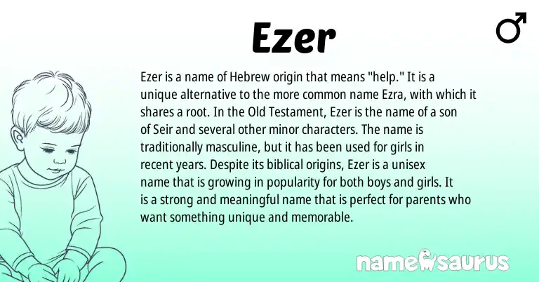 Infographic about Ezer name meaning, Ezer is a name from Hebrew origin(s).