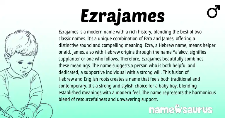 Infographic about Ezrajames name meaning, Ezrajames is a name from Hebrew origin(s).