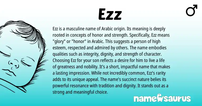 Infographic about Ezz name meaning, Ezz is a name from Arabic origin(s).