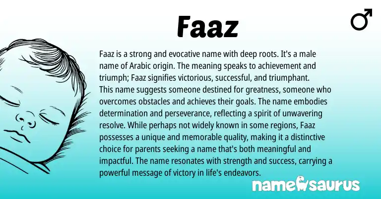 Infographic about Faaz name meaning, Faaz is a name from Arabic origin(s).