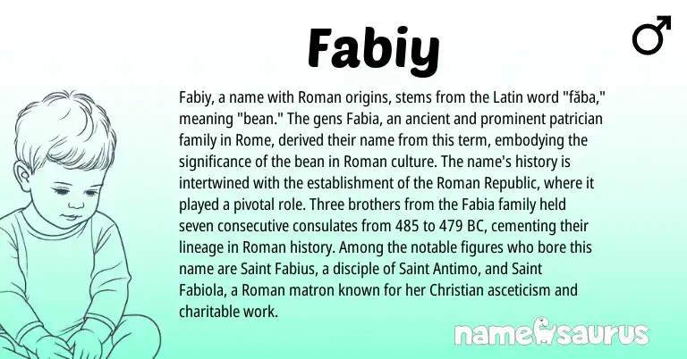 Infographic about Fabiy name meaning, Fabiy is a name from Roman, Latin origin(s).