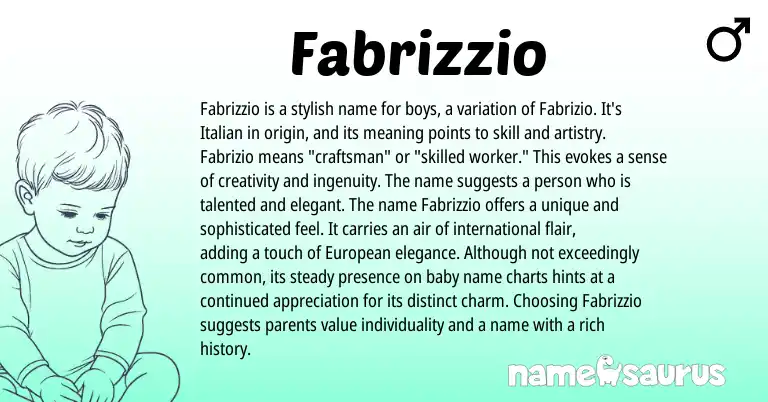 Infographic about Fabrizzio name meaning, Fabrizzio is a name from Italian origin(s).