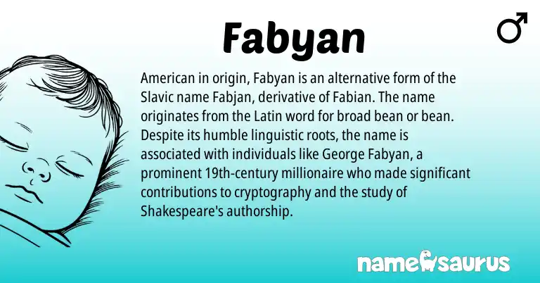 Infographic about Fabyan name meaning, Fabyan is a name from Slavic, Latin, American origin(s).