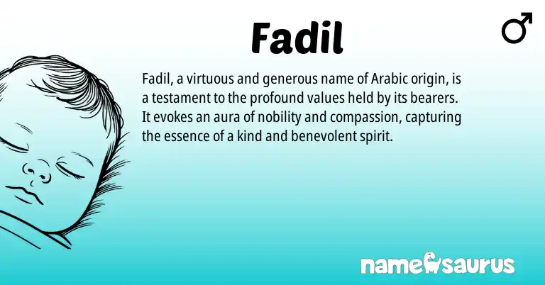 Infographic about Fadil name meaning, Fadil is a name from Arabic origin(s).