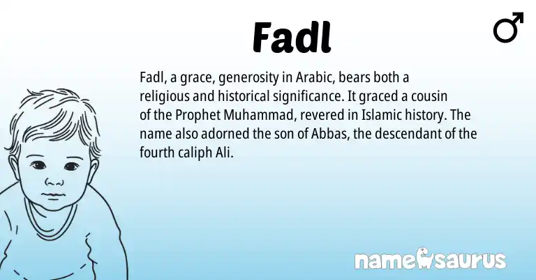 Infographic about Fadl name meaning, Fadl is a name from Arabic origin(s).