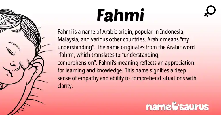 Infographic about Fahmi name meaning, Fahmi is a name from Arabic, Indonesian, Malay origin(s).