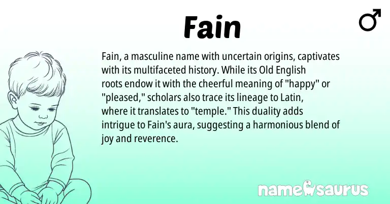 Infographic about Fain name meaning, Fain is a name from Old English, Latin origin(s).