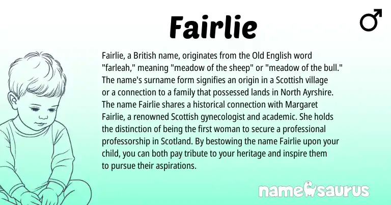 Infographic about Fairlie name meaning, Fairlie is a name from Old English, British, Scottish origin(s).