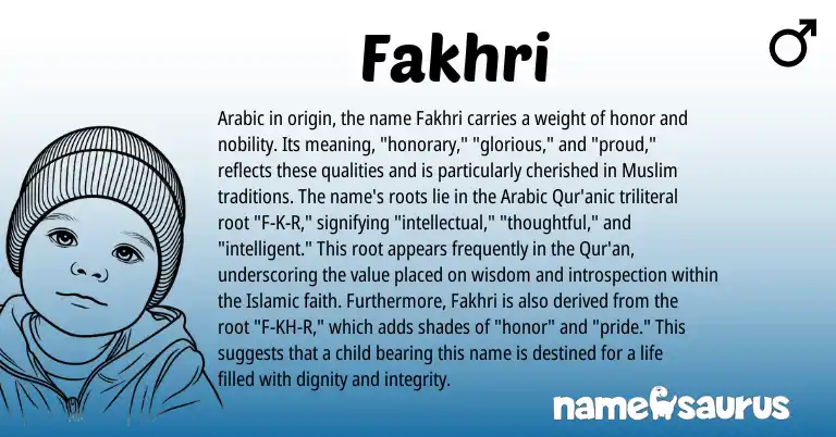 Infographic about Fakhri name meaning, Fakhri is a name from Arabic, Muslim origin(s).