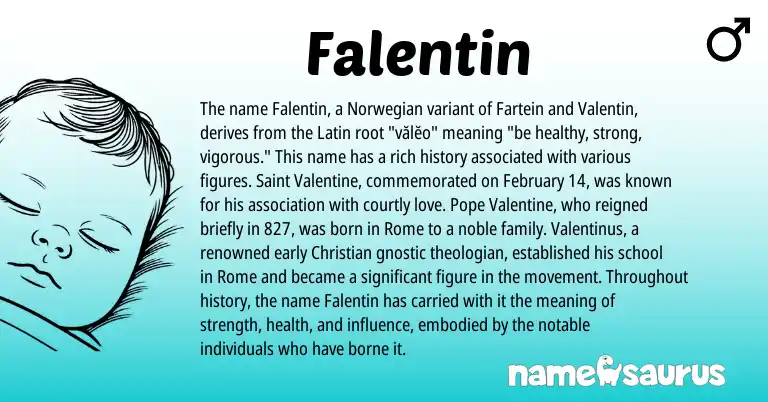 Infographic about Falentin name meaning, Falentin is a name from Norwegian, Latin origin(s).