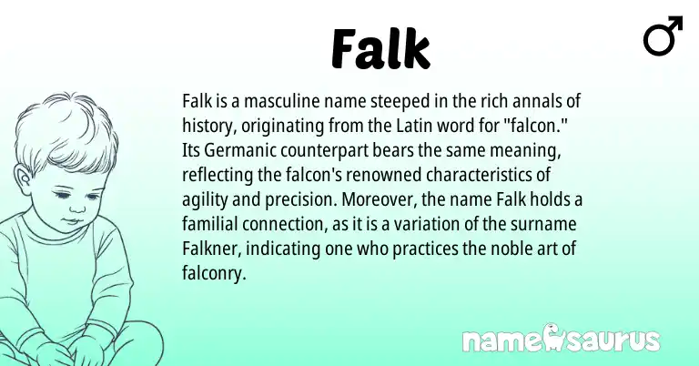 Infographic about Falk name meaning, Falk is a name from Germanic, Latin origin(s).