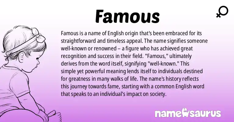 Infographic about Famous name meaning, Famous is a name from English (African), English, English (Puritan) origin(s).
