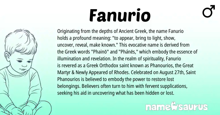 Infographic about Fanurio name meaning, Fanurio is a name from Ancient Greek, Greek origin(s).