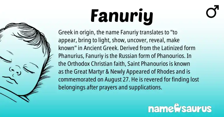 Infographic about Fanuriy name meaning, Fanuriy is a name from Russian, Ancient Greek, Greek origin(s).