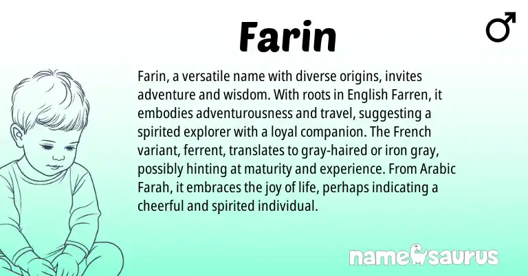 Infographic about Farin name meaning, Farin is a name from English, French, Arabic origin(s).