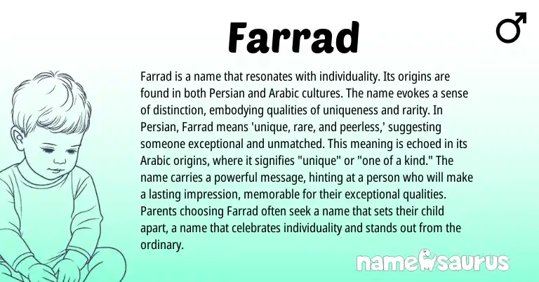 Infographic about Farrad name meaning, Farrad is a name from Persian, Arabic origin(s).