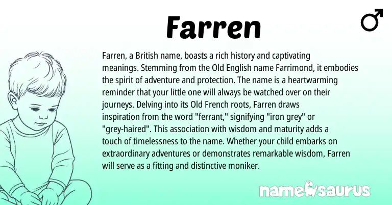 Infographic about Farren name meaning, Farren is a name from Old English, British, Old French origin(s).