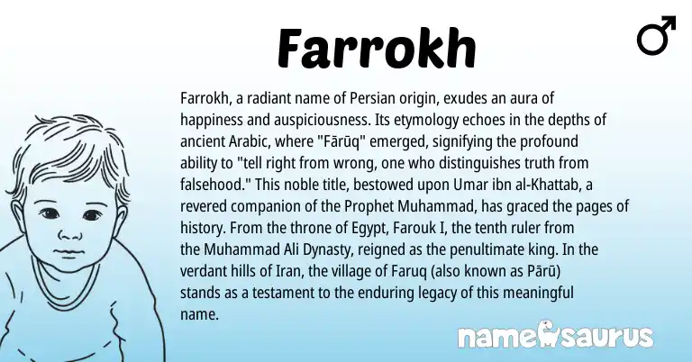 Infographic about Farrokh name meaning, Farrokh is a name from Iran, Persian, Arabic origin(s).