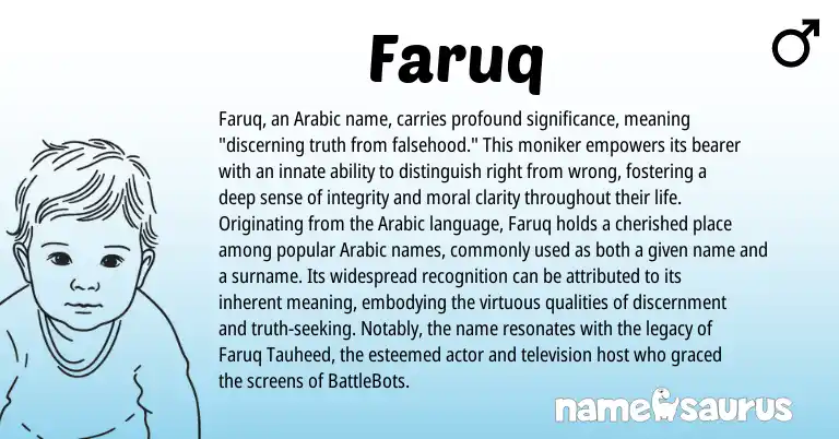 Infographic about Faruq name meaning, Faruq is a name from Arabic origin(s).