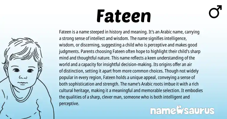 Infographic about Fateen name meaning, Fateen is a name from Arabic origin(s).